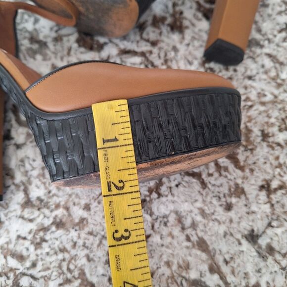 Valentino  Garavani Brown Leather Heel Platform Flats Sandals Size 39.5 - Picture 13 of 15